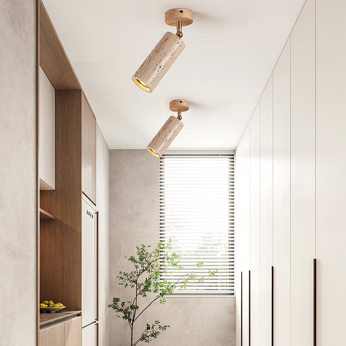 Travertine Stone Spotlight Wood Ceiling Mount 6.3 in