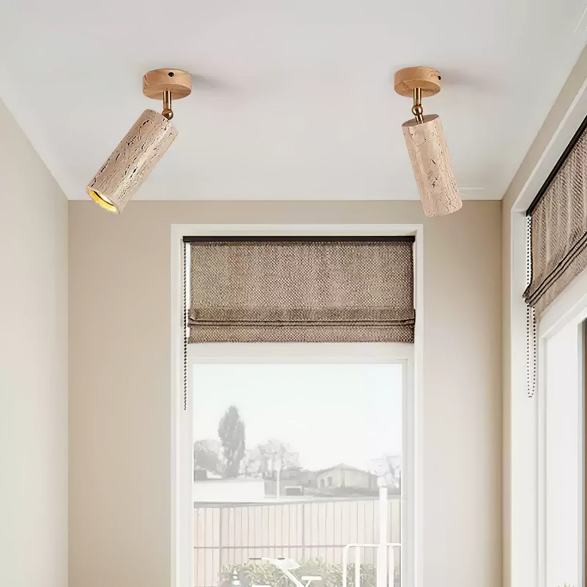 Travertine Stone Spotlight Wood Ceiling Mount 6.3 in