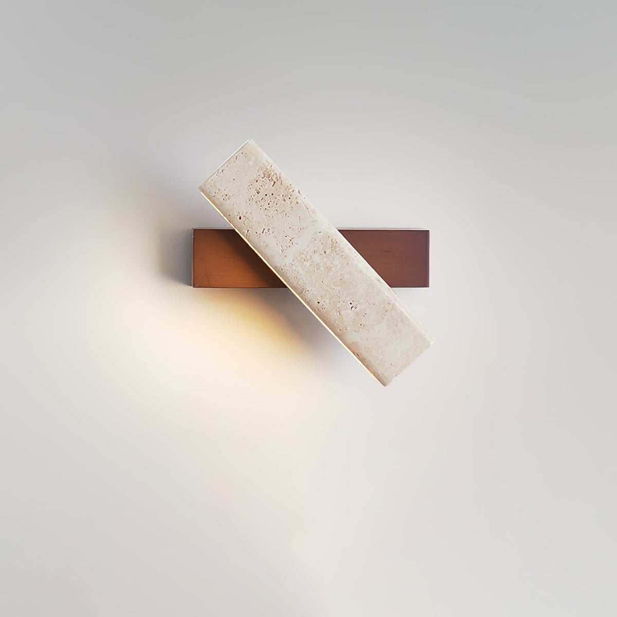 Travertine Wall Lamp Angled Stone Bar on Wood 7.1 in Set of 2