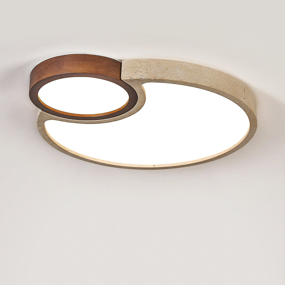 Travertine Walnut LED Flush Ceiling Light Double Ring 20.5 in Set of 2