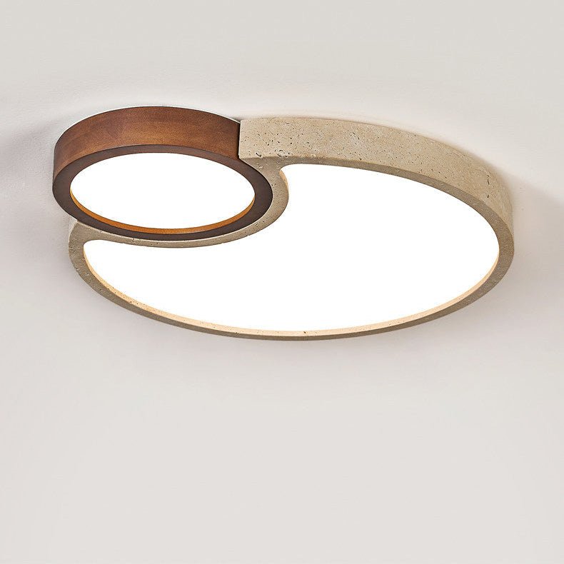 Travertine Walnut LED Flush Ceiling Light Double Ring 20.5 in Set of 2