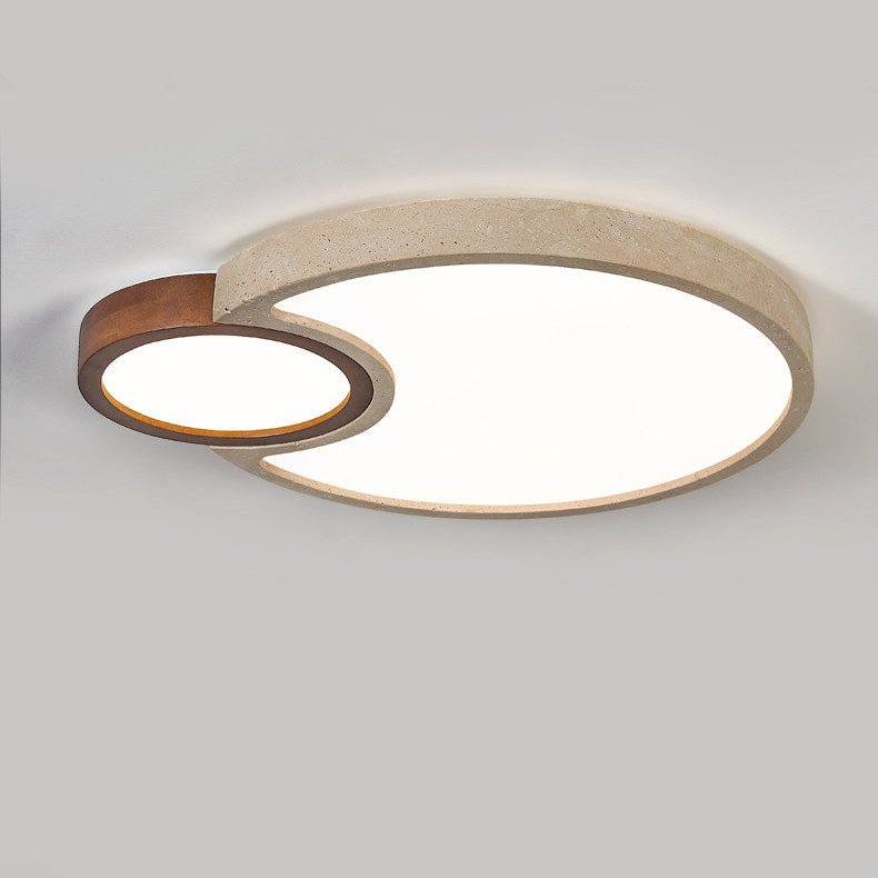Travertine Walnut LED Flush Ceiling Light Double Ring 20.5 in Set of 2