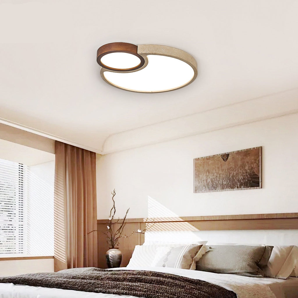 Travertine Walnut LED Flush Ceiling Light Double Ring 20.5 in Set of 2