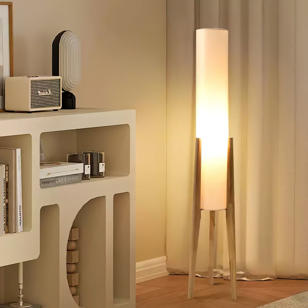 Tripod Wood Floor Lamp White Cylinder Shade 51.2 in Set of 3