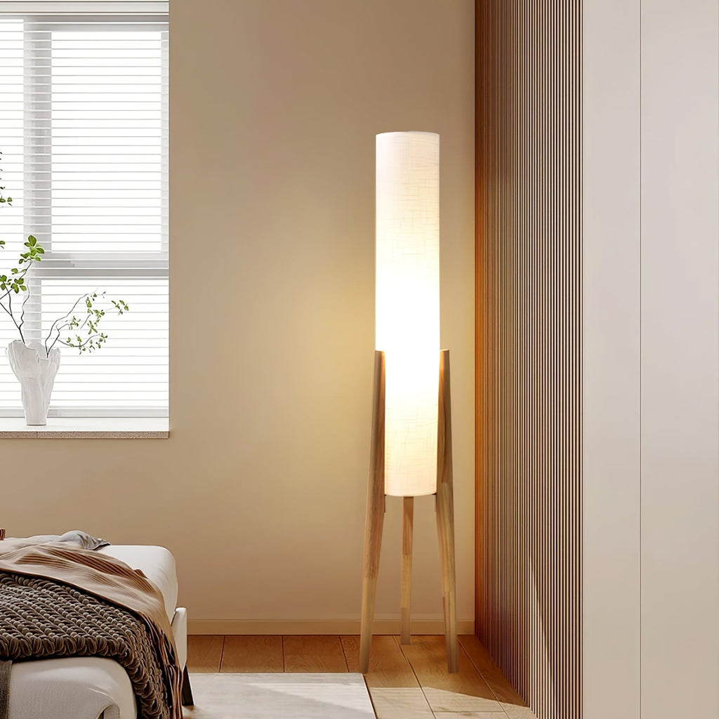 Tripod Wood Floor Lamp White Cylinder Shade 51.2 in Set of 3