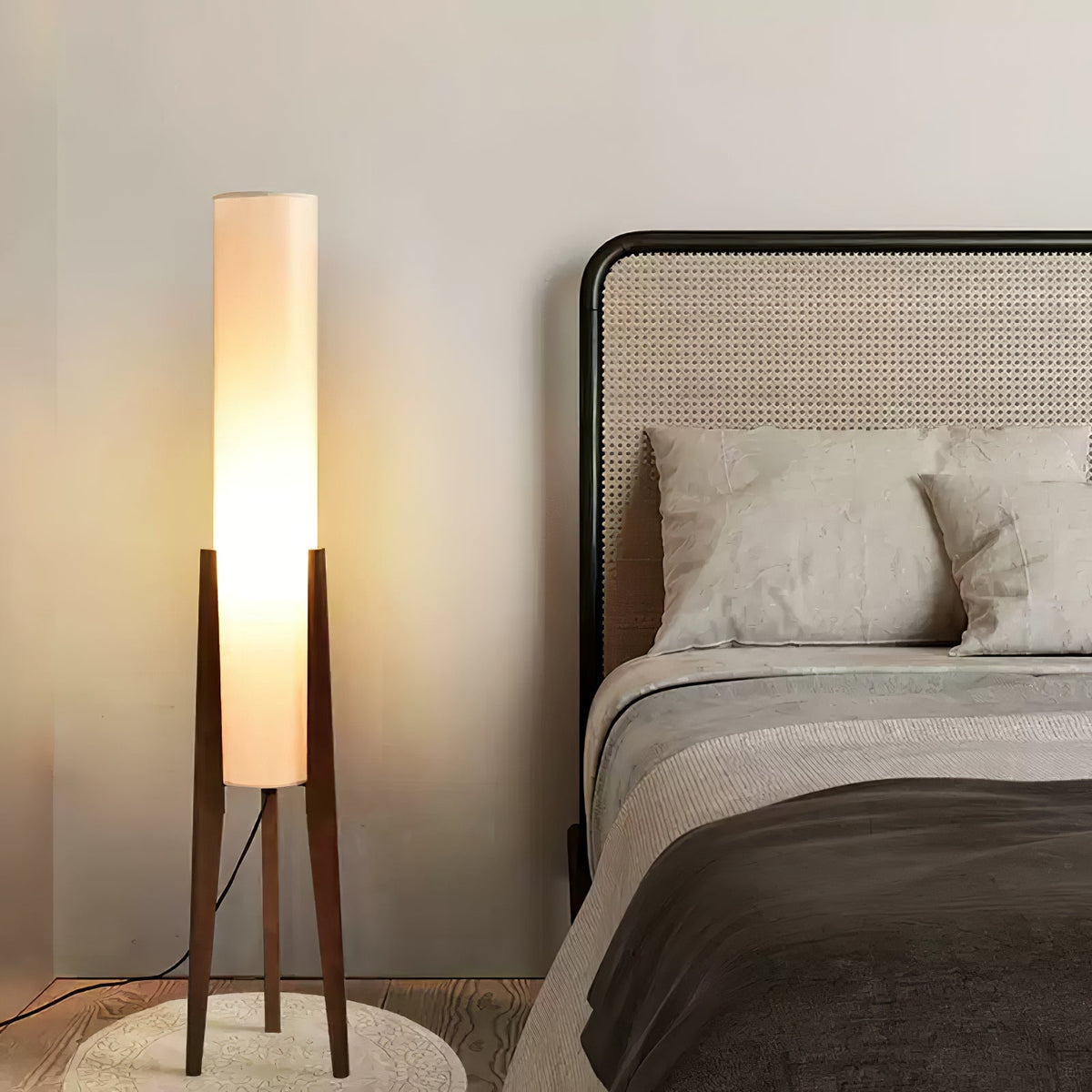 Tripod Wood Floor Lamp White Cylinder Shade 51.2 in Set of 3
