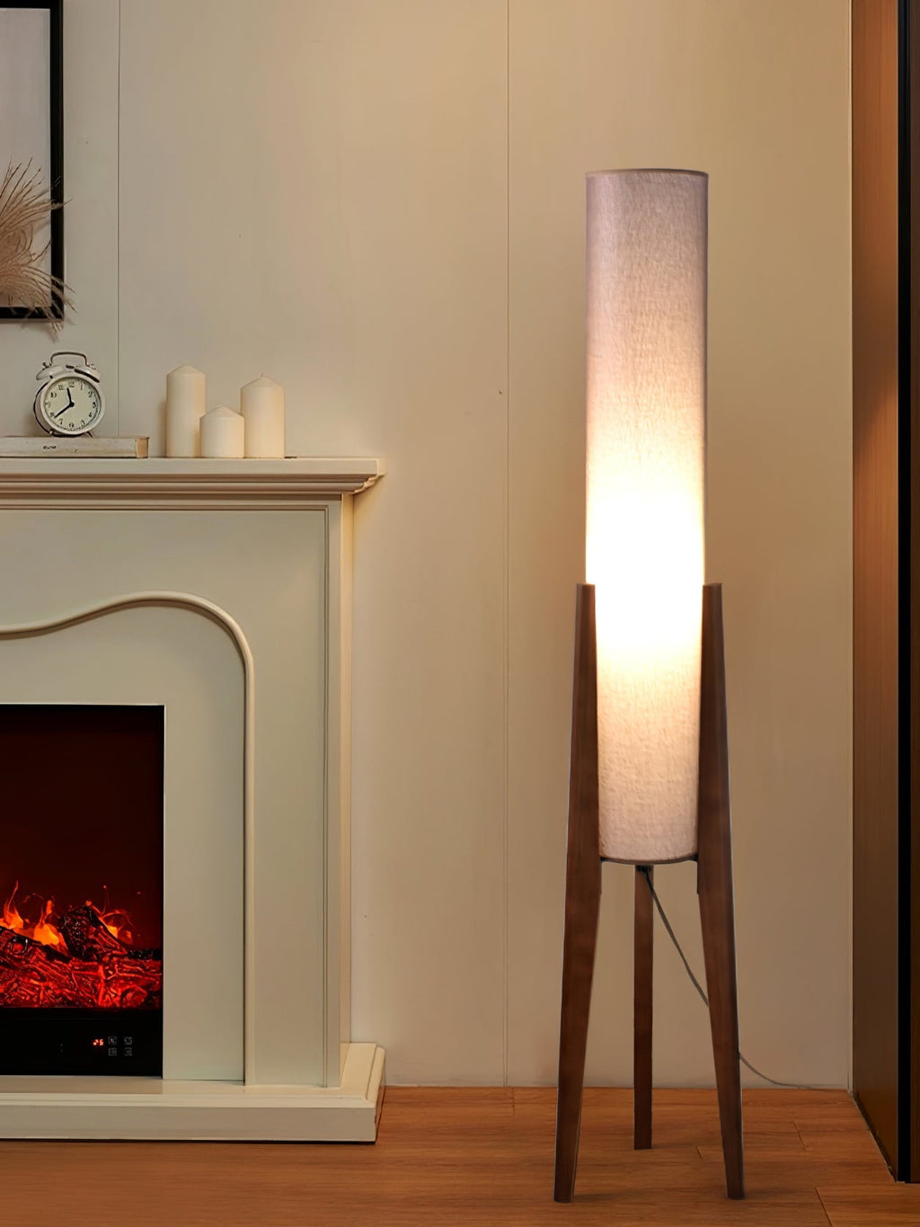 Tripod Wood Floor Lamp White Cylinder Shade 51.2 in Set of 3