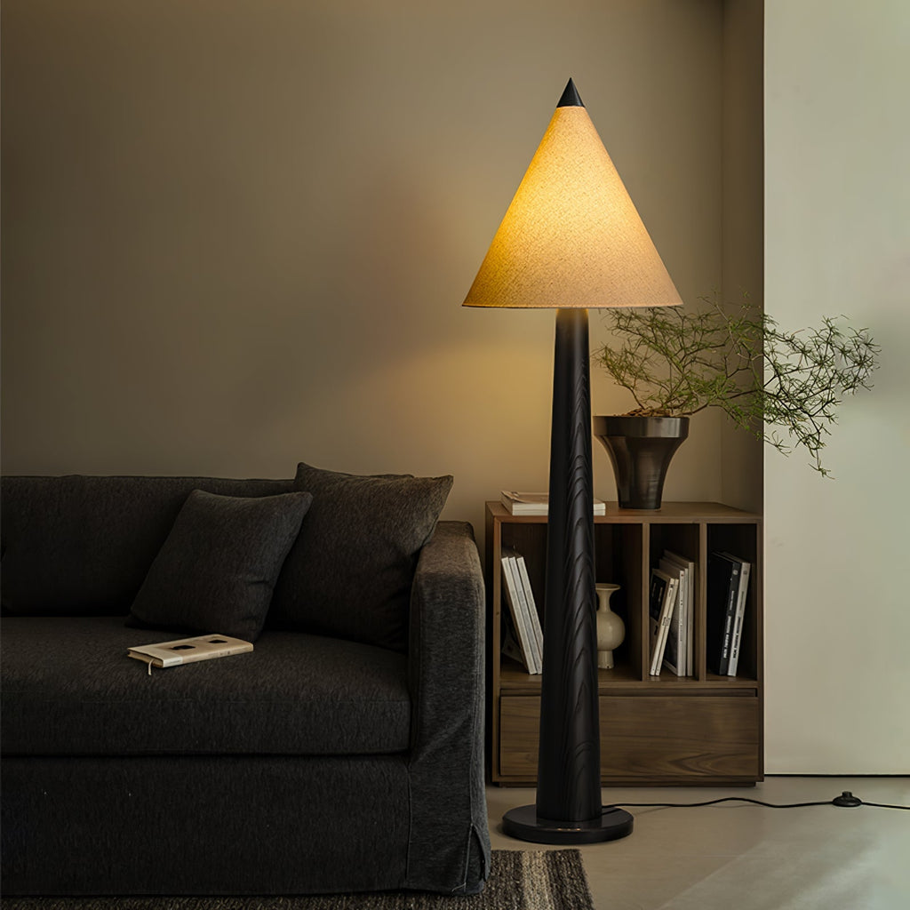 Turned Wood Floor Lamp Cone Linen Shade 66.9 in Set of 3