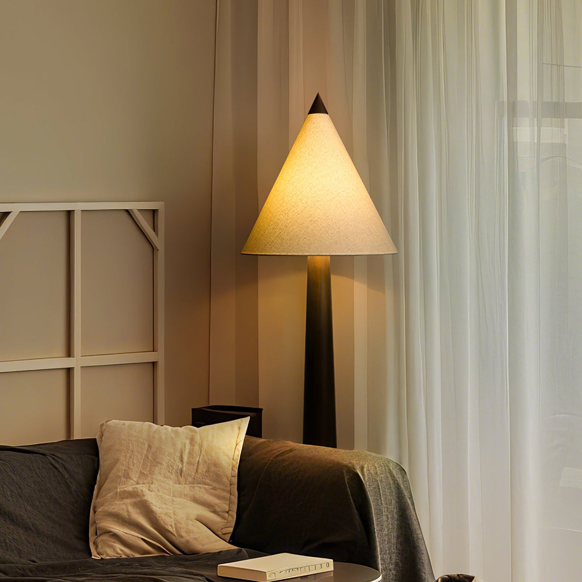 Turned Wood Floor Lamp Cone Linen Shade 66.9 in Set of 3