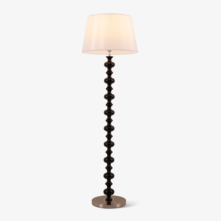 Turned Wood Floor Lamp White Fabric Shade 59.1 in Set of 2