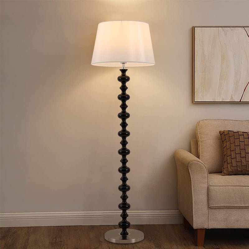 Turned Wood Floor Lamp White Fabric Shade 59.1 in Set of 2