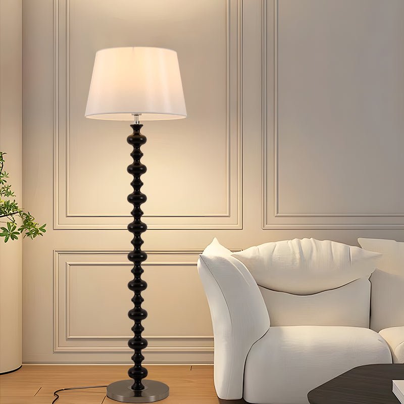 Turned Wood Floor Lamp White Fabric Shade 59.1 in Set of 2