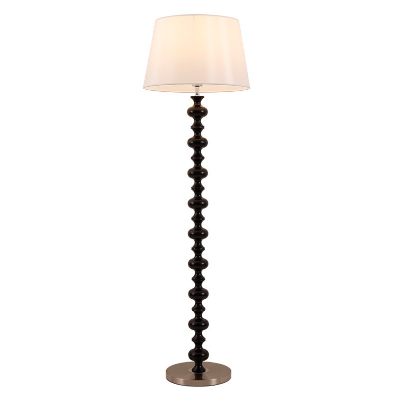 Turned Wood Floor Lamp White Fabric Shade 59.1 in Set of 2