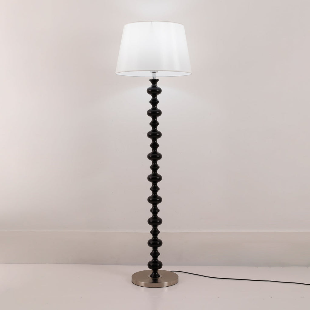 Turned Wood Floor Lamp White Fabric Shade 59.1 in Set of 2