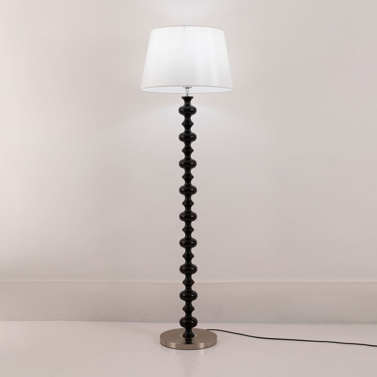 Turned Wood Floor Lamp White Fabric Shade 59.1 in Set of 2
