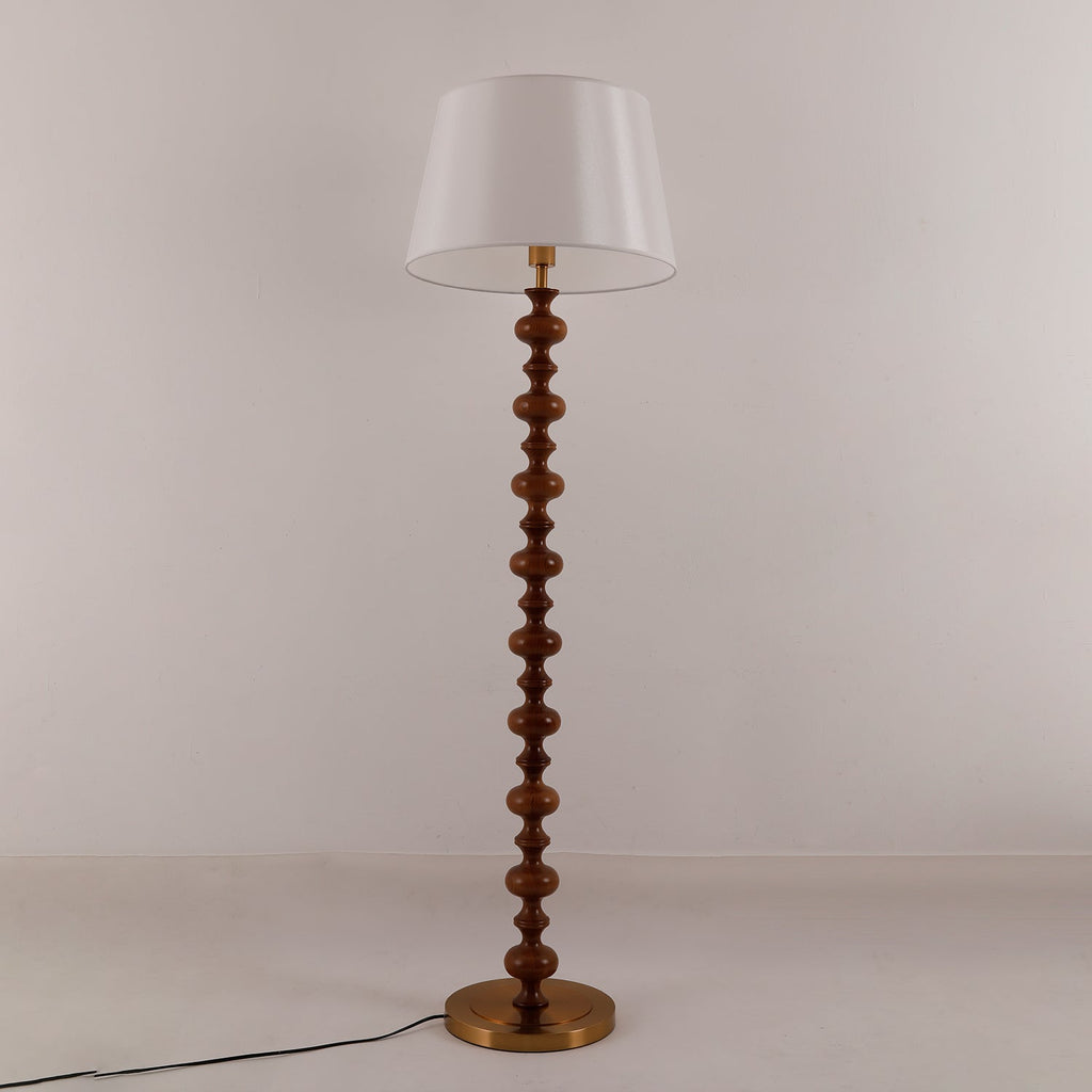 Turned Wood Floor Lamp White Fabric Shade 59.1 in Set of 2