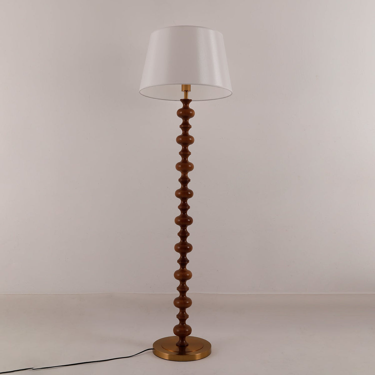 Turned Wood Floor Lamp White Fabric Shade 59.1 in Set of 2