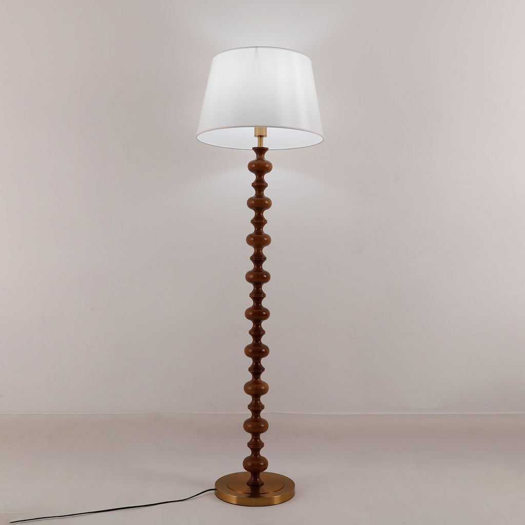 Turned Wood Floor Lamp White Fabric Shade 59.1 in Set of 2
