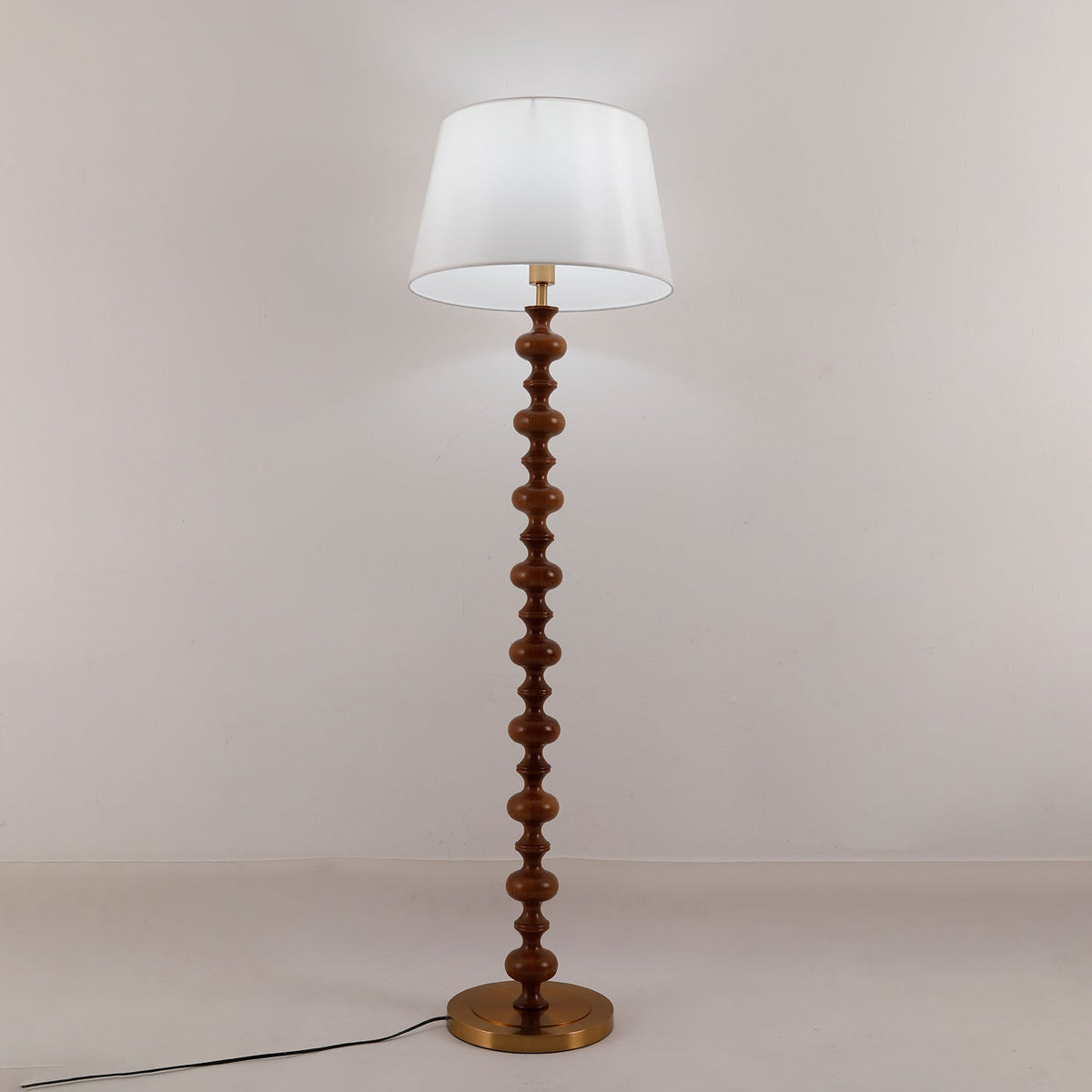 Turned Wood Floor Lamp White Fabric Shade 59.1 in Set of 2