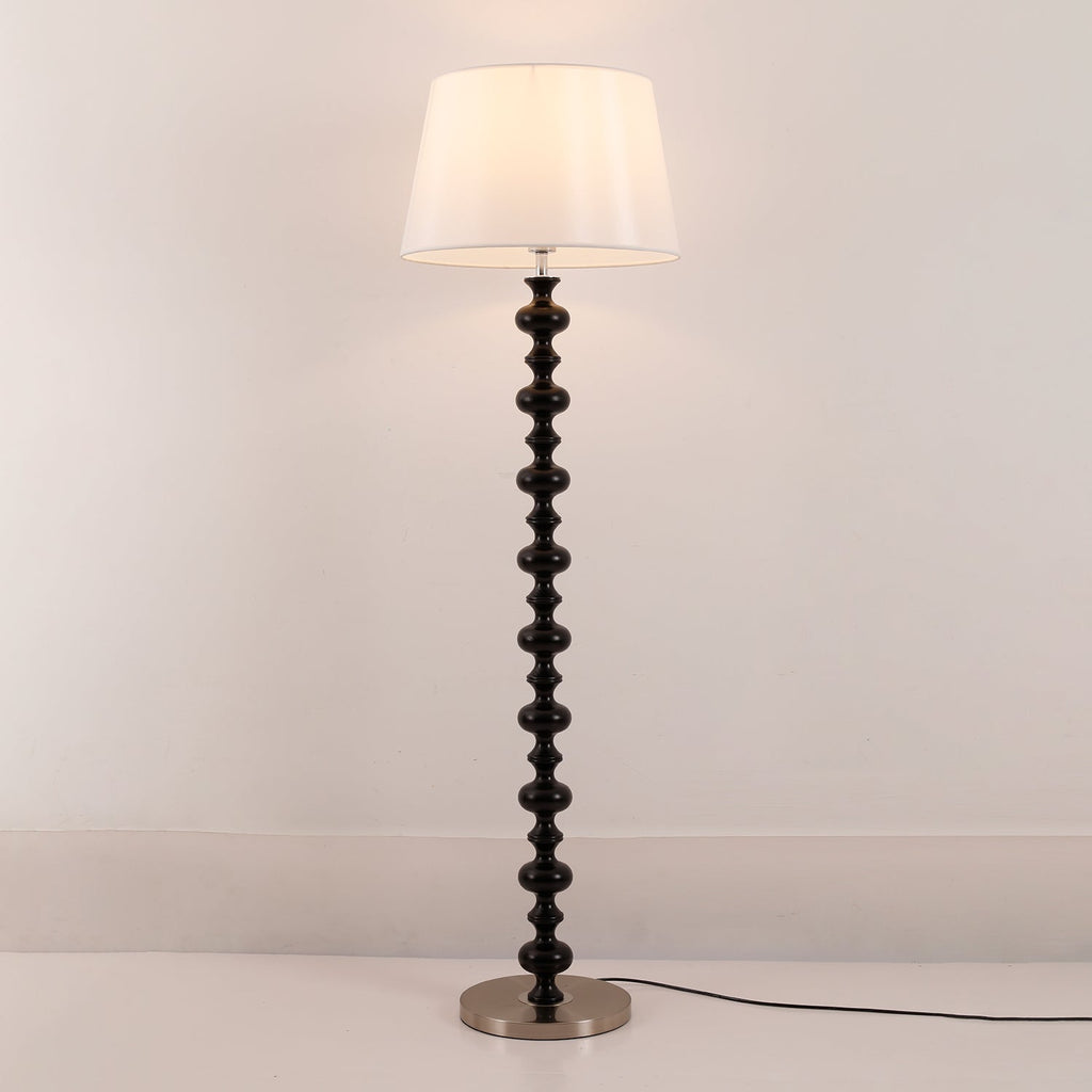 Turned Wood Floor Lamp White Fabric Shade 59.1 in Set of 2