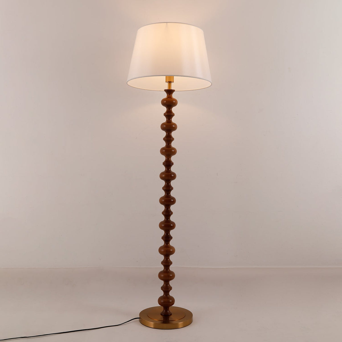 Turned Wood Floor Lamp White Fabric Shade 59.1 in Set of 2