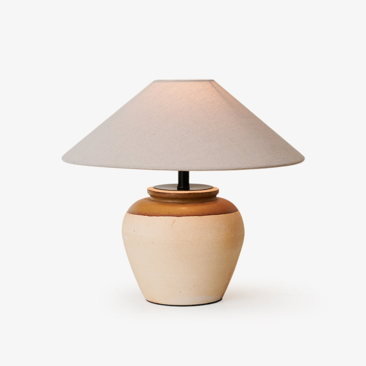 Two Tone Ceramic Table Lamp Beige Base Linen Shade 15.7 in Set of 3