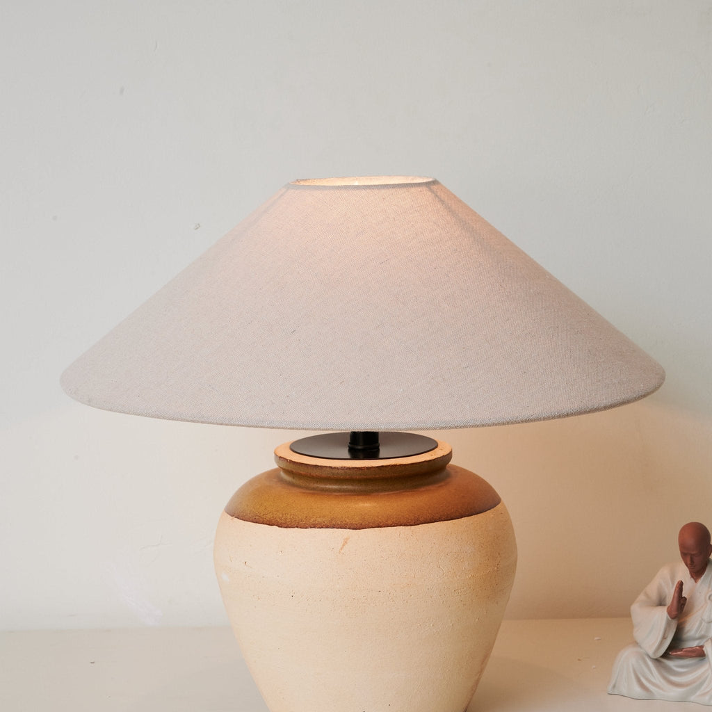 Two Tone Ceramic Table Lamp Beige Base Linen Shade 15.7 in Set of 3