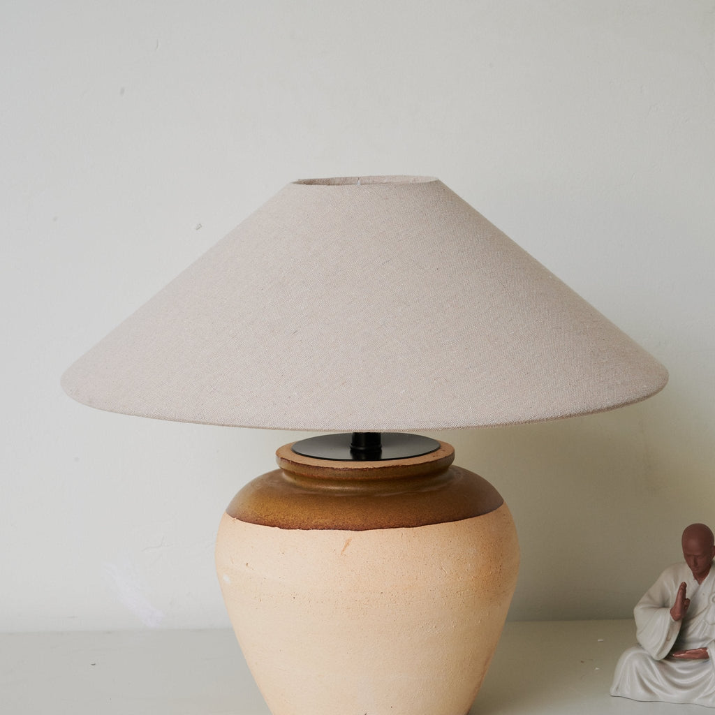 Two Tone Ceramic Table Lamp Beige Base Linen Shade 15.7 in Set of 3