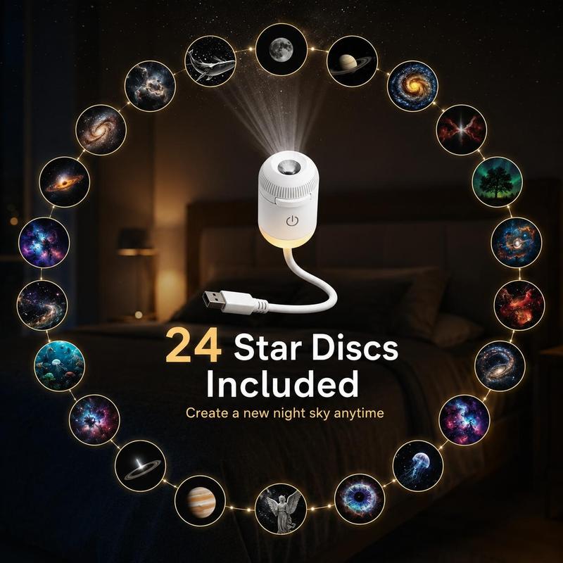 USB Star Projector Night Light with 24 Star Discs