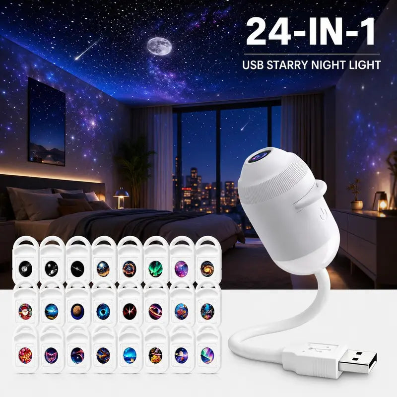 USB Star Projector Night Light with 24 Star Discs