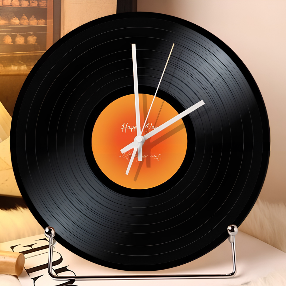 Vinyl Record Clock 11.8 in with Tabletop Stand