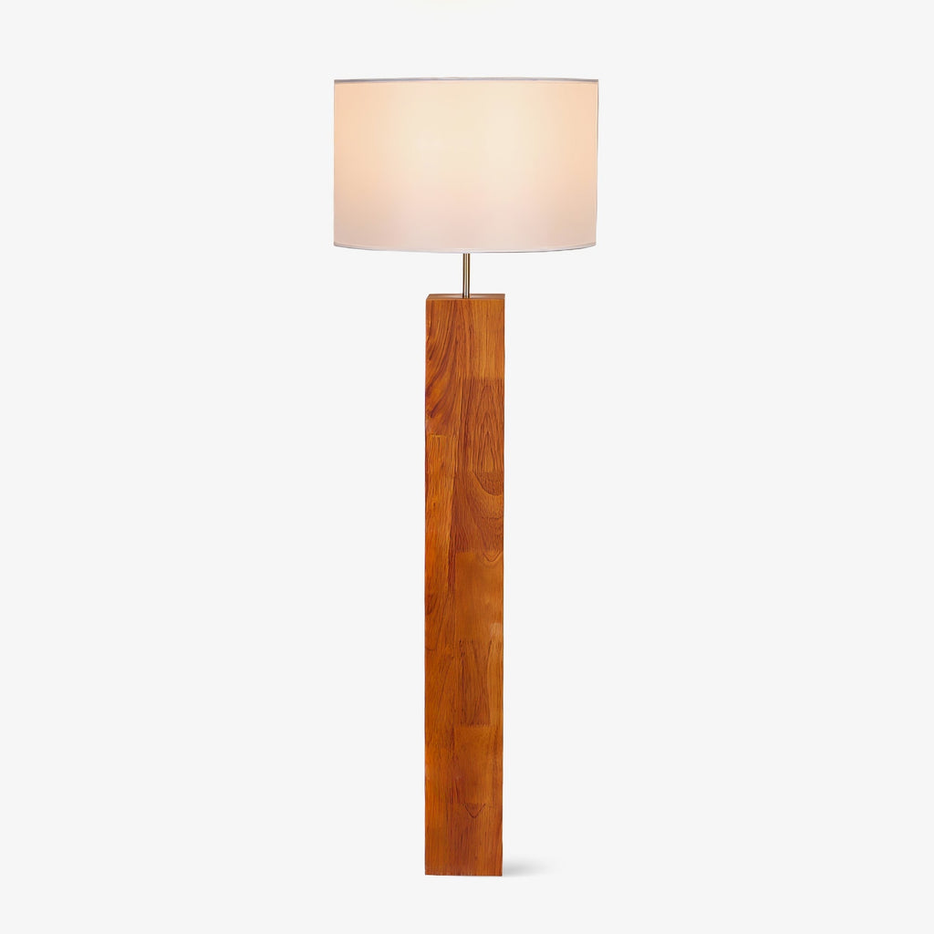 Walnut Wood Column Floor Lamp White Drum Shade 47.2 in