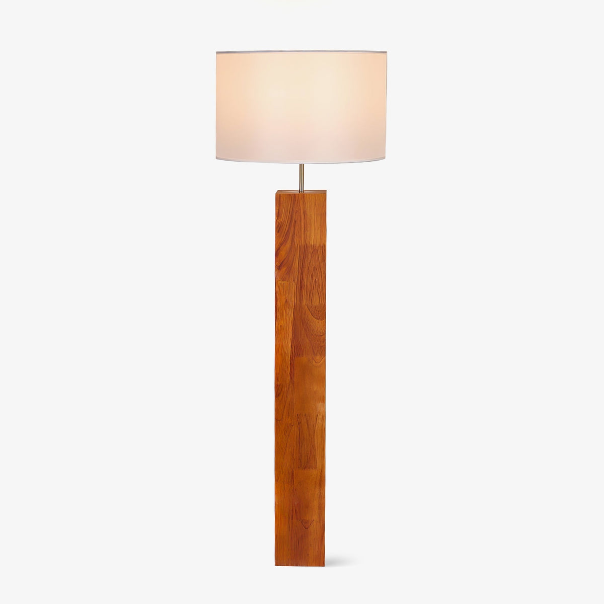 Walnut Wood Column Floor Lamp White Drum Shade 47.2 in