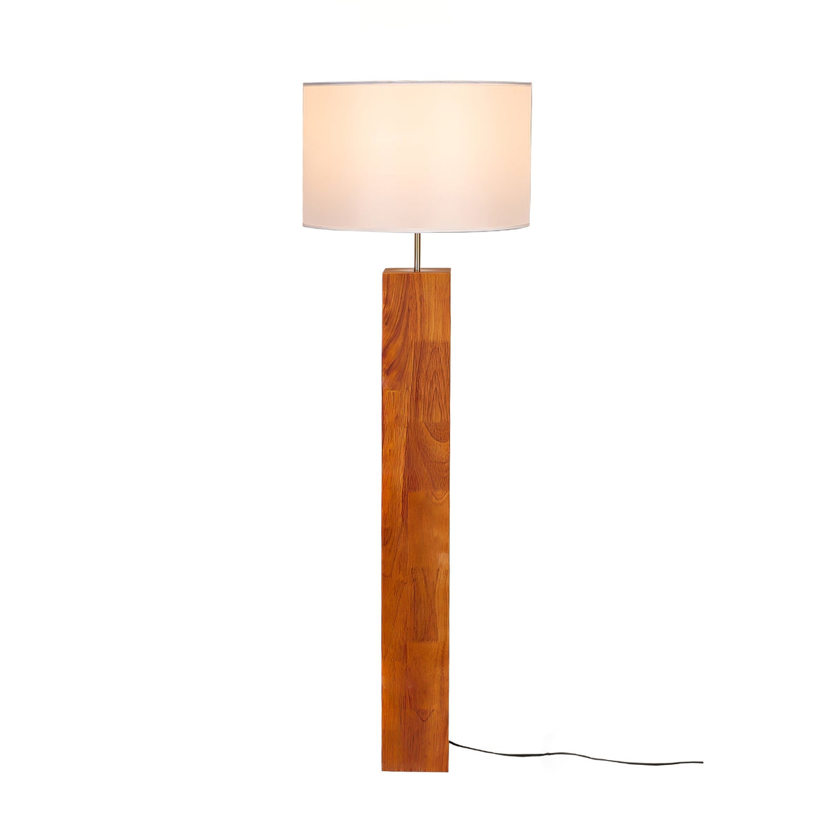 Walnut Wood Column Floor Lamp White Drum Shade 47.2 in