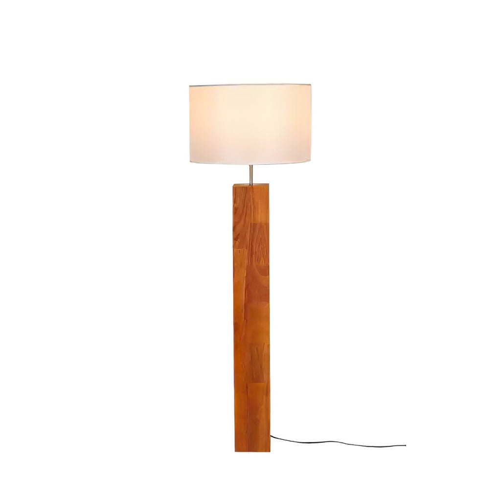 Walnut Wood Column Floor Lamp White Drum Shade 47.2 in