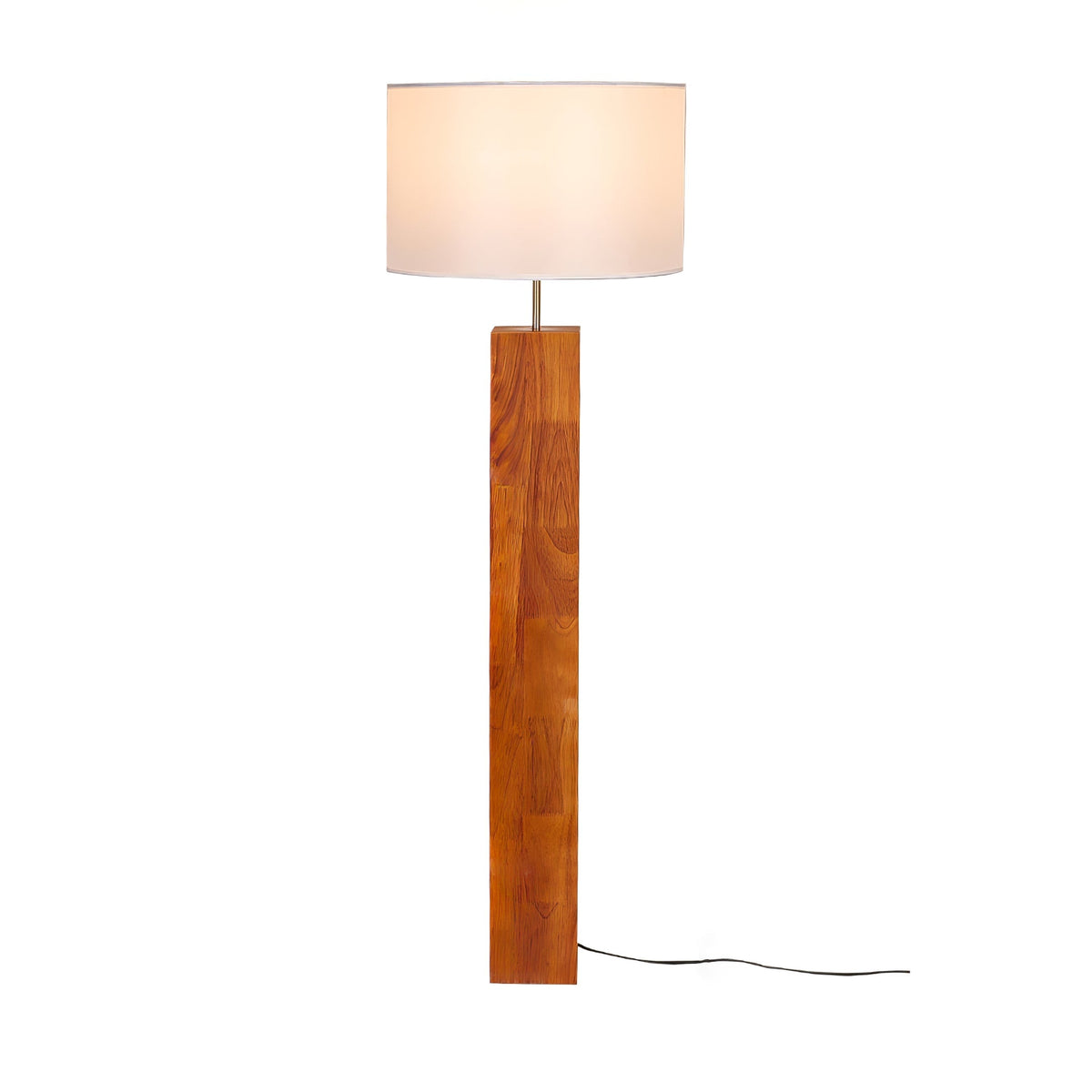 Walnut Wood Column Floor Lamp White Drum Shade 47.2 in