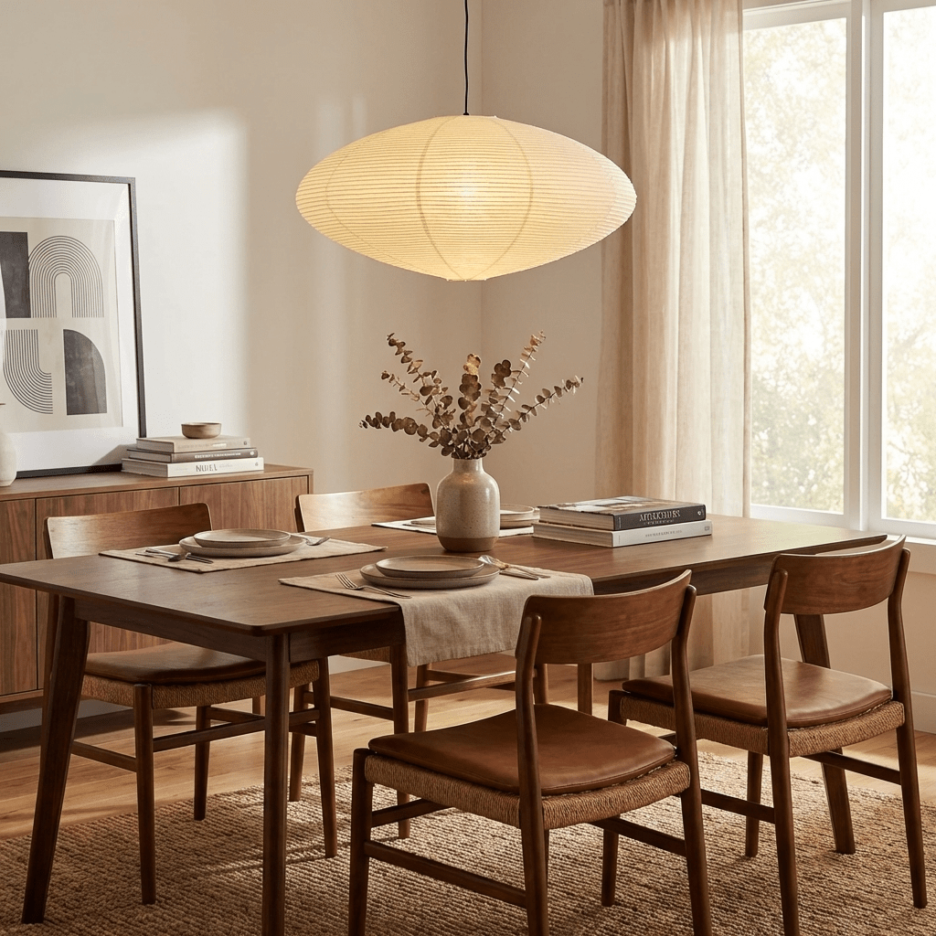 Washi Paper Pendant Light Wide Oval Shade White 17.7 in