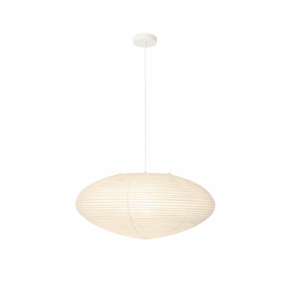 Washi Paper Pendant Light Wide Oval Shade White 17.7 in