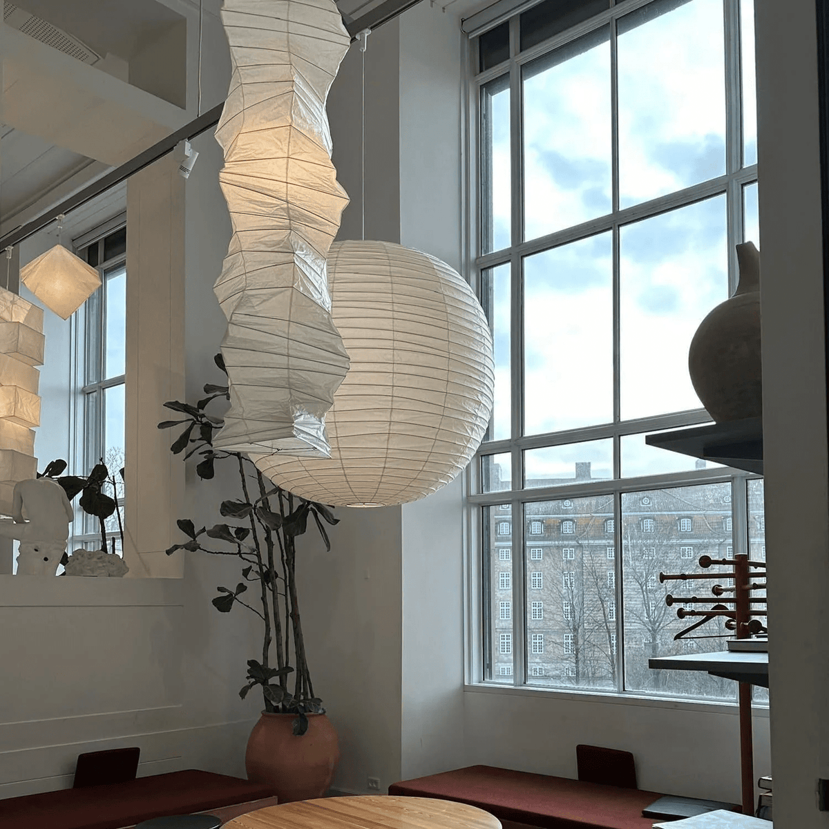 Washi Paper Swag Pendant Light Plug In Column Shade 15 in Set of 3
