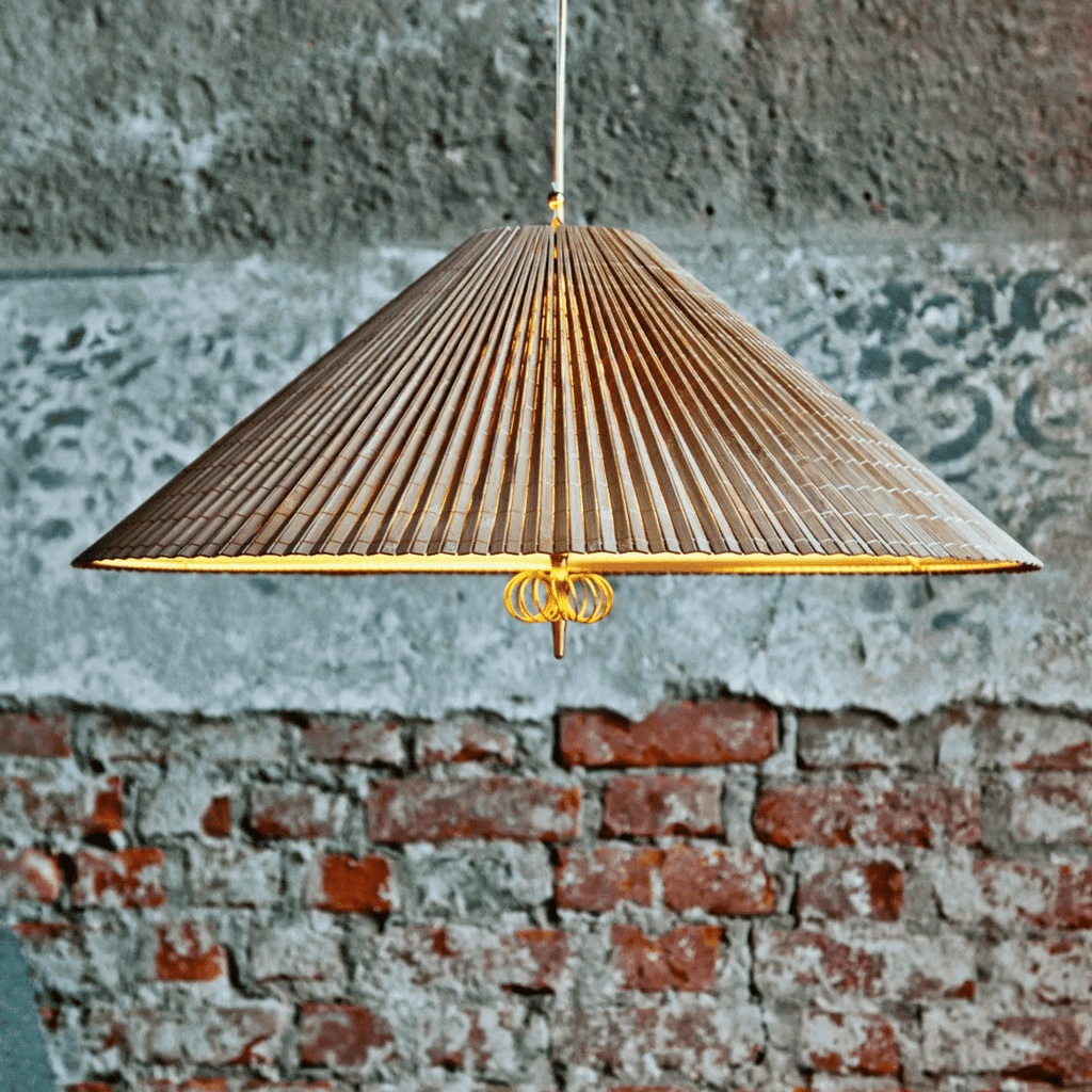 Wide Cone Pendant Light Gold Finial 24.8 in