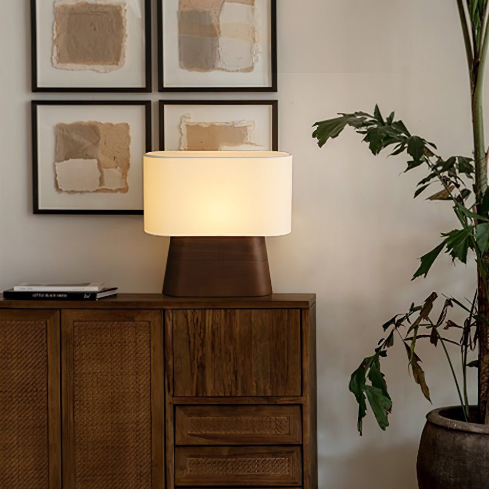 Wood Base Table Lamp Oval White Fabric Shade 14.2 in Set of 3