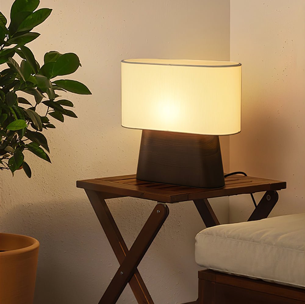 Wood Base Table Lamp Oval White Fabric Shade 14.2 in Set of 3