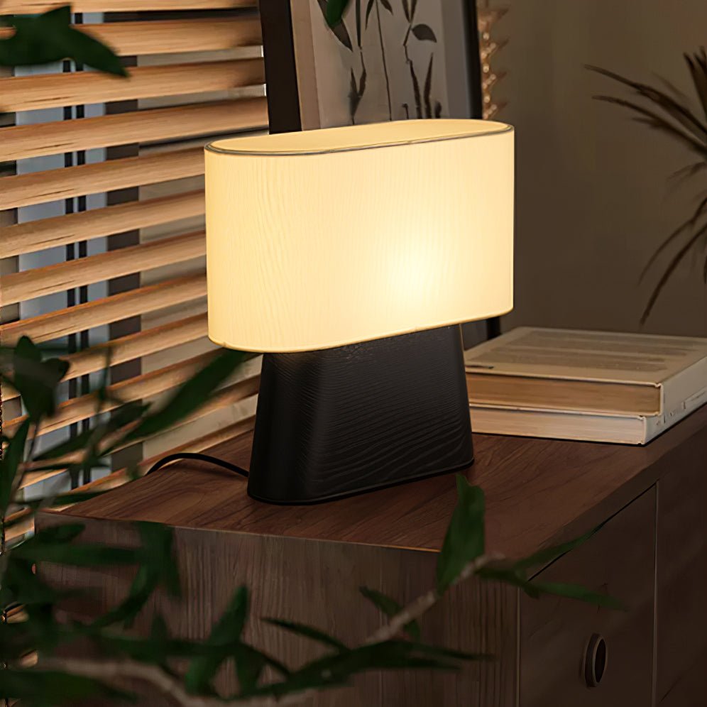 Wood Base Table Lamp Oval White Fabric Shade 14.2 in Set of 3