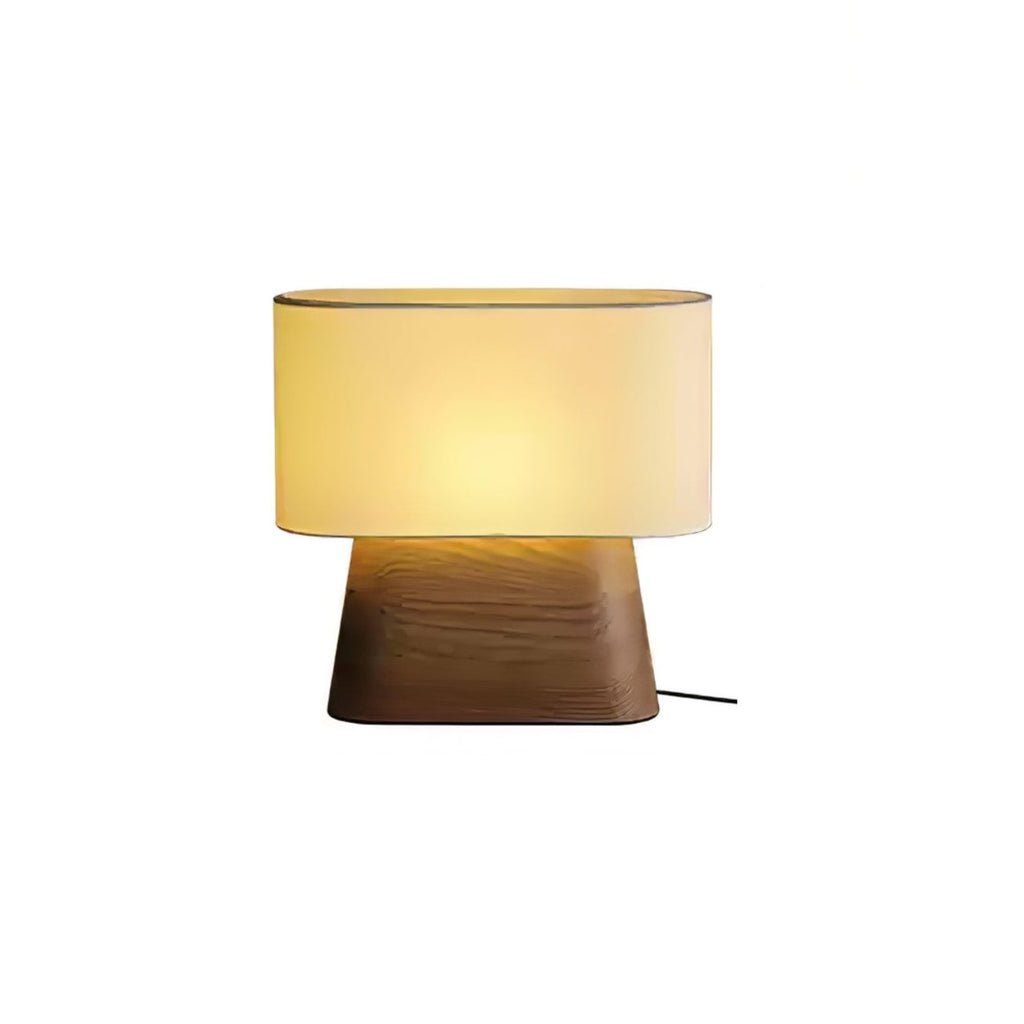 Wood Base Table Lamp Oval White Fabric Shade 14.2 in Set of 3
