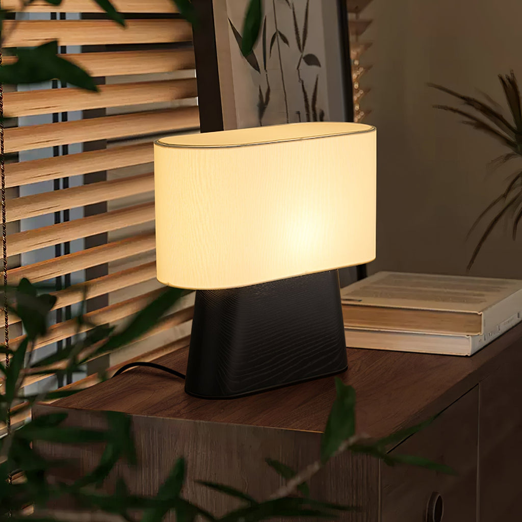 Wood Base Table Lamp Oval White Fabric Shade 14.2 in Set of 3
