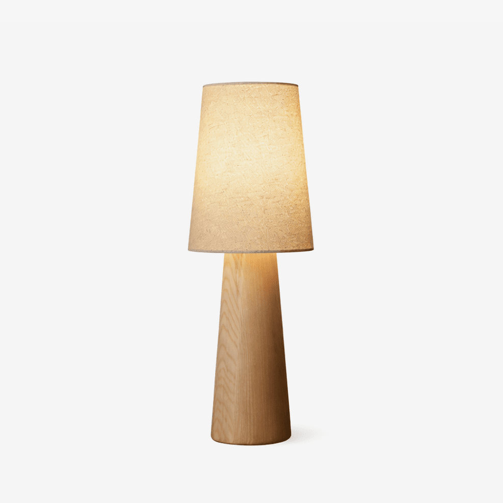 Wood Base Table Lamp White Fabric Shade 5.9 x 14.9 in