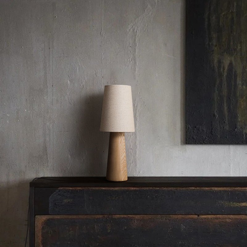 Wood Base Table Lamp White Fabric Shade 5.9 x 14.9 in