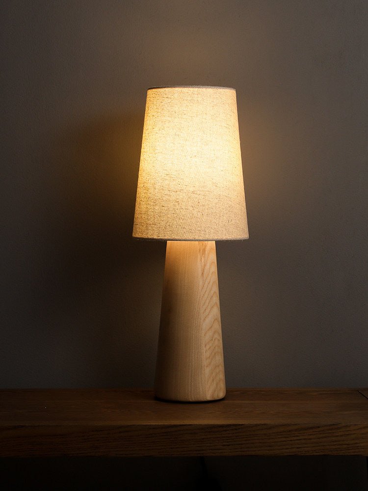 Wood Base Table Lamp White Fabric Shade 5.9 x 14.9 in