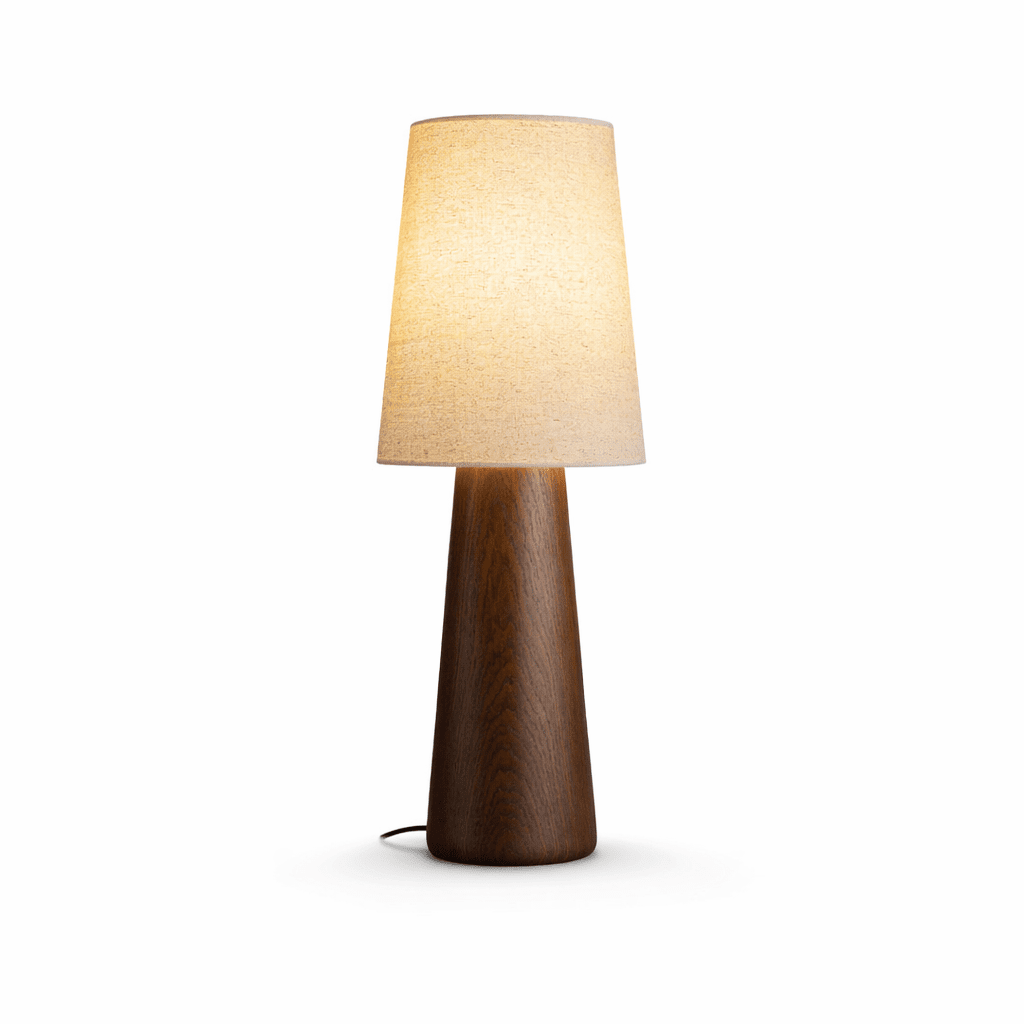 Wood Base Table Lamp White Fabric Shade 5.9 x 14.9 in
