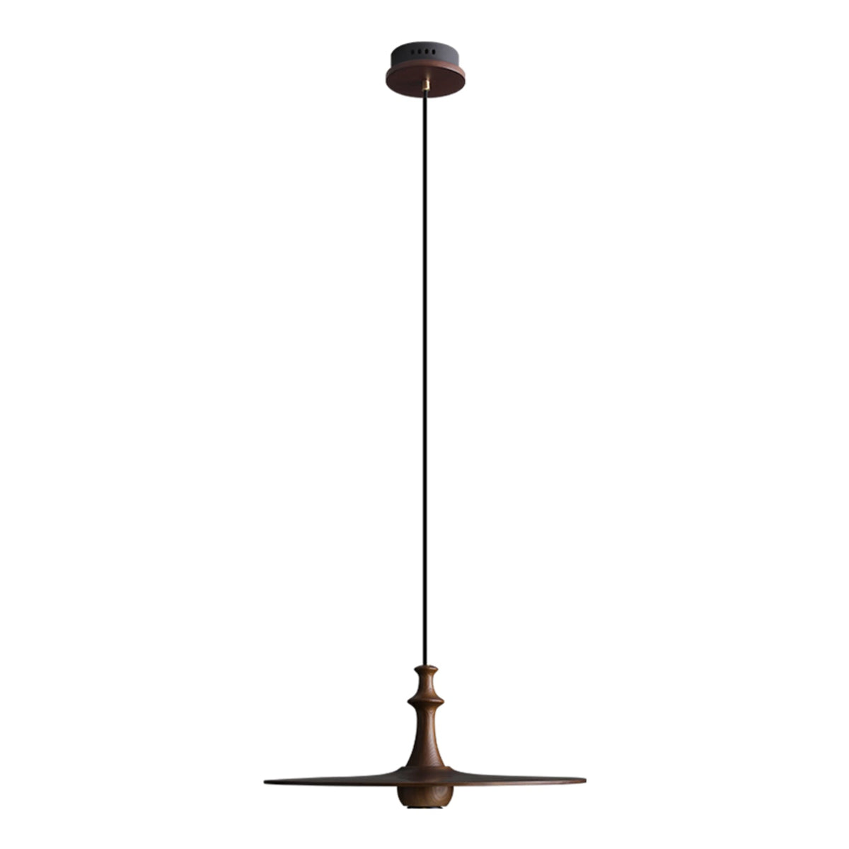 Wood Disc Pendant Light Turned Stem 17.7 in Set of 3